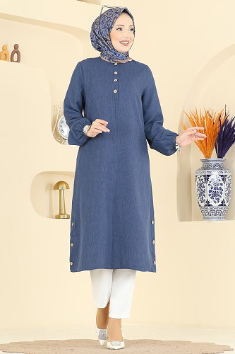 moda selvim Tunic 2835SLK540 Indigo - Thumbnail
