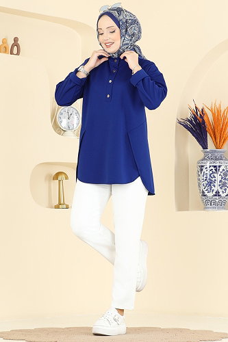 moda selvim بلوز نيلي 2840SLK540 - Thumbnail