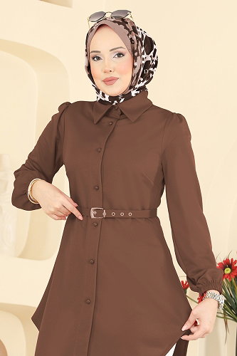 moda selvim Tunic 2847SLK540 Brown - Thumbnail