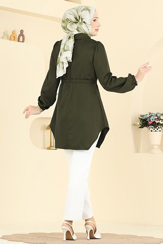 moda selvim بلوز اخضر عفني 2847SLK540 - Thumbnail