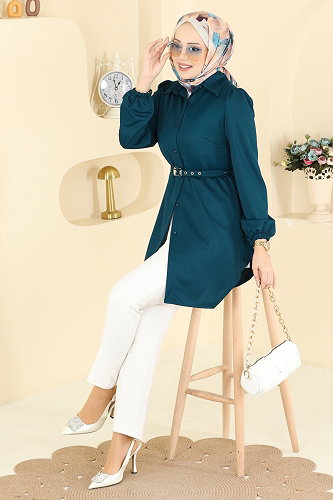 moda selvim بلوز بترولي 2847SLK540 - Thumbnail