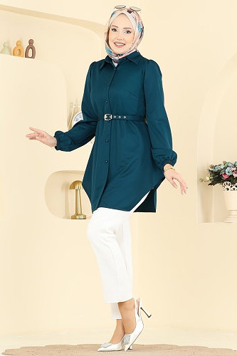 moda selvim بلوز بترولي 2847SLK540 - Thumbnail