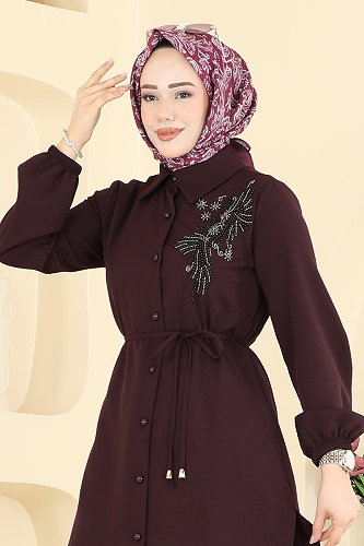 moda selvim بلوز توتي غامق 2875SLK540 - Thumbnail