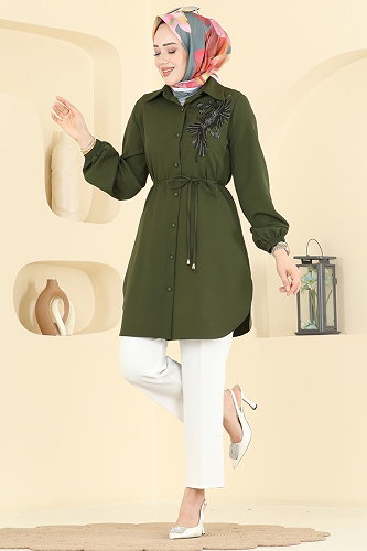 moda selvim Tunic 2875SLK540 Khaki - Thumbnail