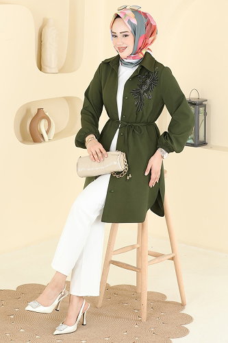 moda selvim بلوز اخضر عفني 2875SLK540 - Thumbnail