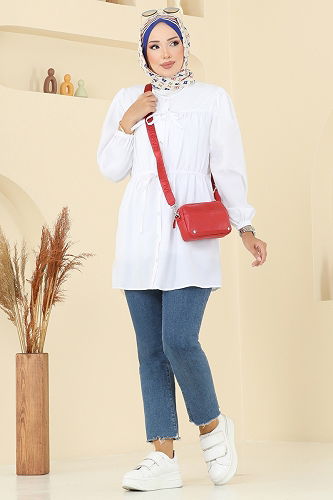 moda selvim Tunic 287ASN888 Ecru - Thumbnail