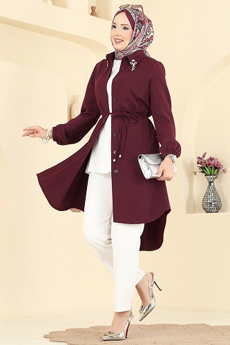 moda selvim Tunic 2890SLK540 Burgundy - Thumbnail