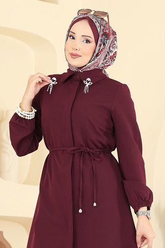 moda selvim Tunic 2890SLK540 Burgundy - Thumbnail