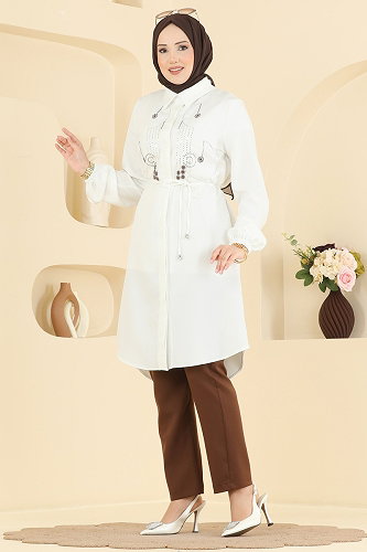 moda selvim Tunic 2894SLK540 Ecru - Thumbnail