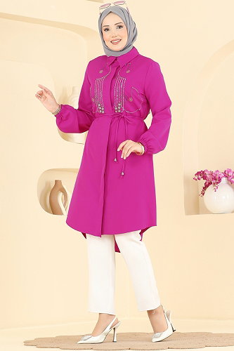 moda selvim Tunic 2894SLK540 Fuchsia - Thumbnail