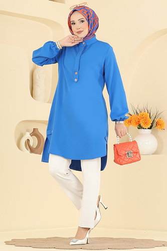 moda selvim Tunic 2895SLK540 Blue - Thumbnail