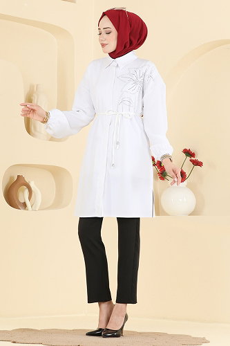 moda selvim Tunic 2898SLK540 Ecru - Thumbnail