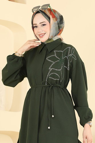 moda selvim Tunic 2898SLK540 Khaki - Thumbnail