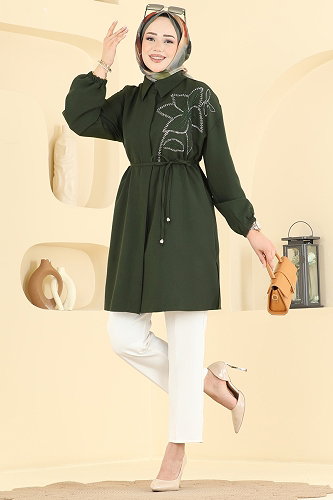 moda selvim بلوز اخضر عفني 2898SLK540 - Thumbnail