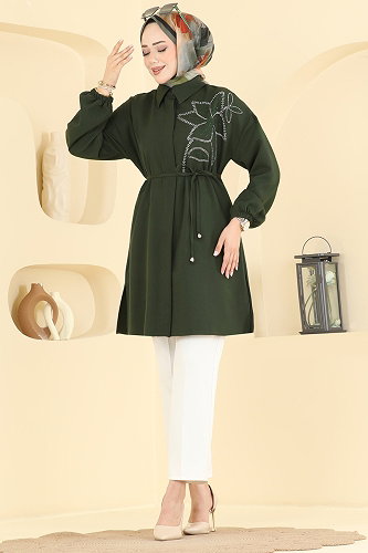 moda selvim بلوز اخضر عفني 2898SLK540 - Thumbnail