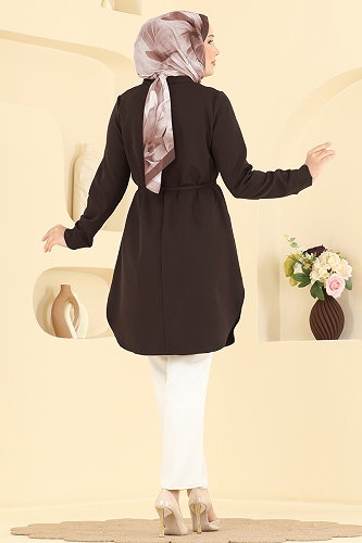 moda selvim بلوز بني غامق 2903SLK540 - Thumbnail
