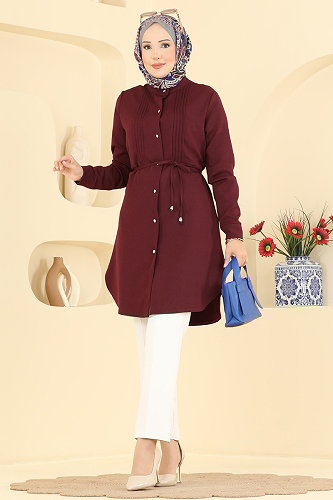 moda selvim Tunic 2903SLK540 Burgundy - Thumbnail