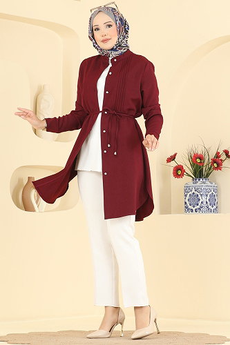 moda selvim Tunic 2903SLK540 Burgundy - Thumbnail