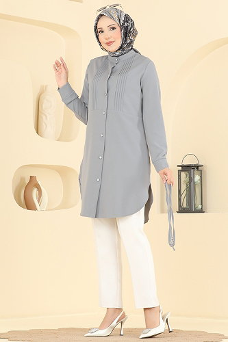 moda selvim بلوز رمادي 2903SLK540 - Thumbnail