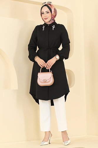 moda selvim Tunic 2922SLK540 Black - Thumbnail