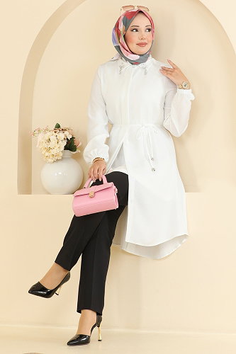 moda selvim Tunic 2922SLK540 Ecru - Thumbnail