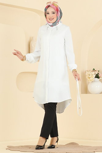 moda selvim Tunic 2922SLK540 Ecru - Thumbnail