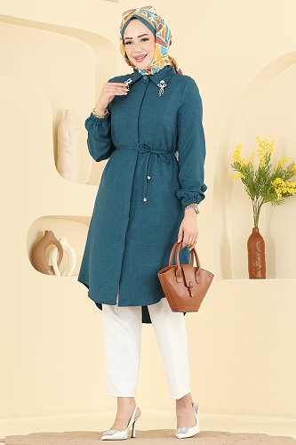 moda selvim بلوز بترولي 2922SLK540 - Thumbnail