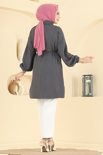 moda selvim بلوز رمادي غامق 2924SLK540 - Thumbnail