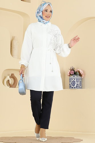 moda selvim Tunic 2924SLK540 Ecru - Thumbnail