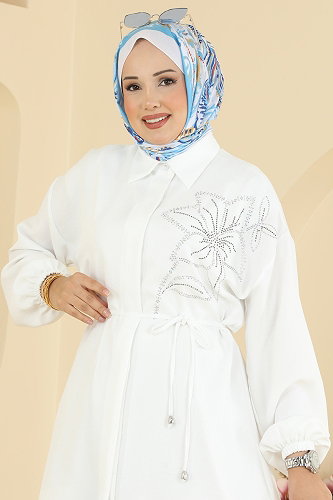 moda selvim Tunic 2924SLK540 Ecru - Thumbnail