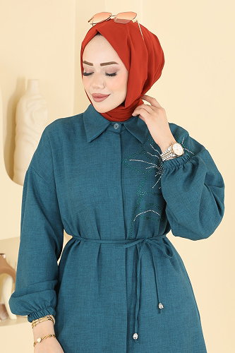 moda selvim بلوز بترولي 2924SLK540 - Thumbnail