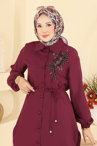 moda selvim Tunic 2926SLK540 Burgundy - Thumbnail