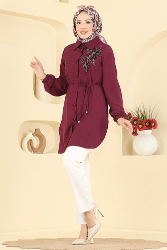 moda selvim بلوز خمري 2926SLK540 - Thumbnail