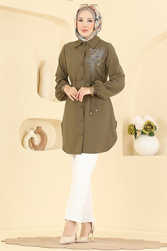 moda selvim بلوز اخضر عفني 2926SLK540 - Thumbnail