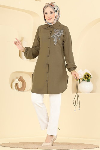 moda selvim بلوز اخضر عفني 2926SLK540 - Thumbnail