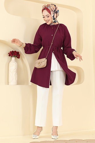 moda selvim Tunic 2932SLK540 Burgundy - Thumbnail