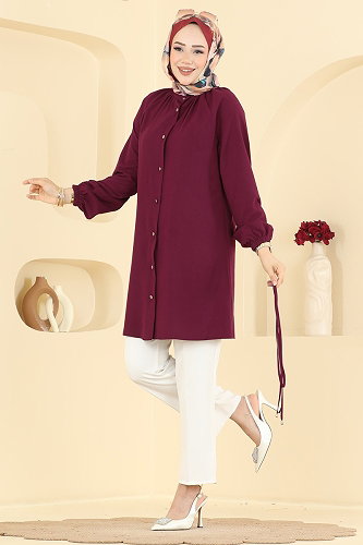 moda selvim Tunic 2932SLK540 Burgundy - Thumbnail