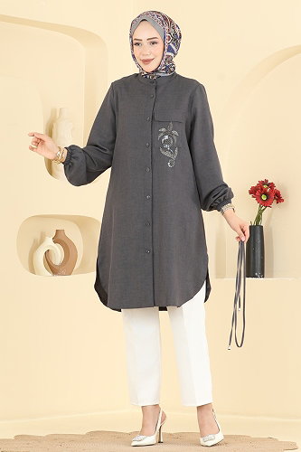 moda selvim بلوز رمادي غامق 2938SLK540 - Thumbnail