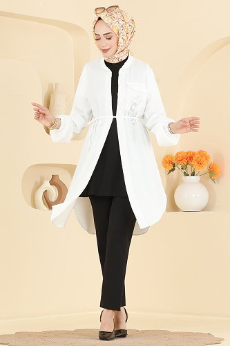 moda selvim Tunic 2938SLK540 Ecru - Thumbnail