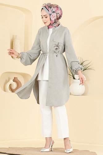 moda selvim Tunic 2938SLK540 Gray - Thumbnail