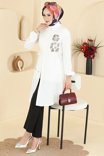 moda selvim Tunic 2941SLK540 Ecru - Thumbnail