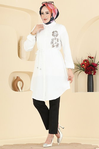 moda selvim Tunic 2941SLK540 Ecru - Thumbnail