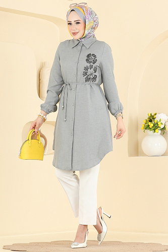 moda selvim بلوز رمادي 2941SLK540 - Thumbnail