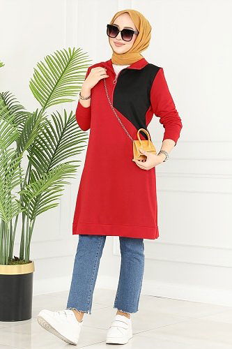 moda selvim Tunic 3000ASY563 Red - Thumbnail