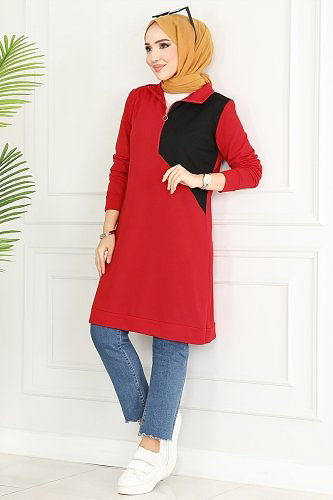 moda selvim Tunic 3000ASY563 Red - Thumbnail