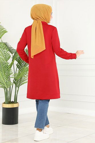 moda selvim 3000ASY563 الأحمر بلوز طويل - Thumbnail
