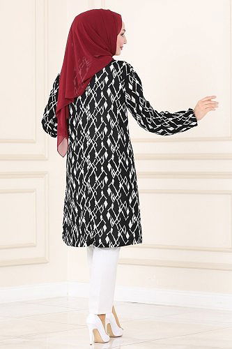 moda selvim 3002MNT741 زجاج مكسور بلوز طويل - Thumbnail