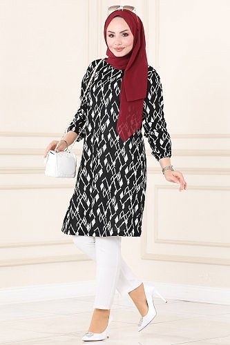 moda selvim 3002MNT741 زجاج مكسور بلوز طويل - Thumbnail