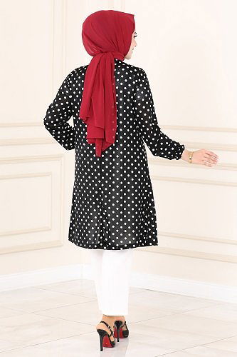 moda selvim 3002MNT741 منقط بلوز طويل - Thumbnail