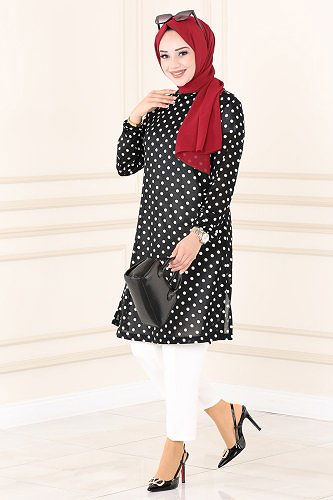 moda selvim 3002MNT741 منقط بلوز طويل - Thumbnail